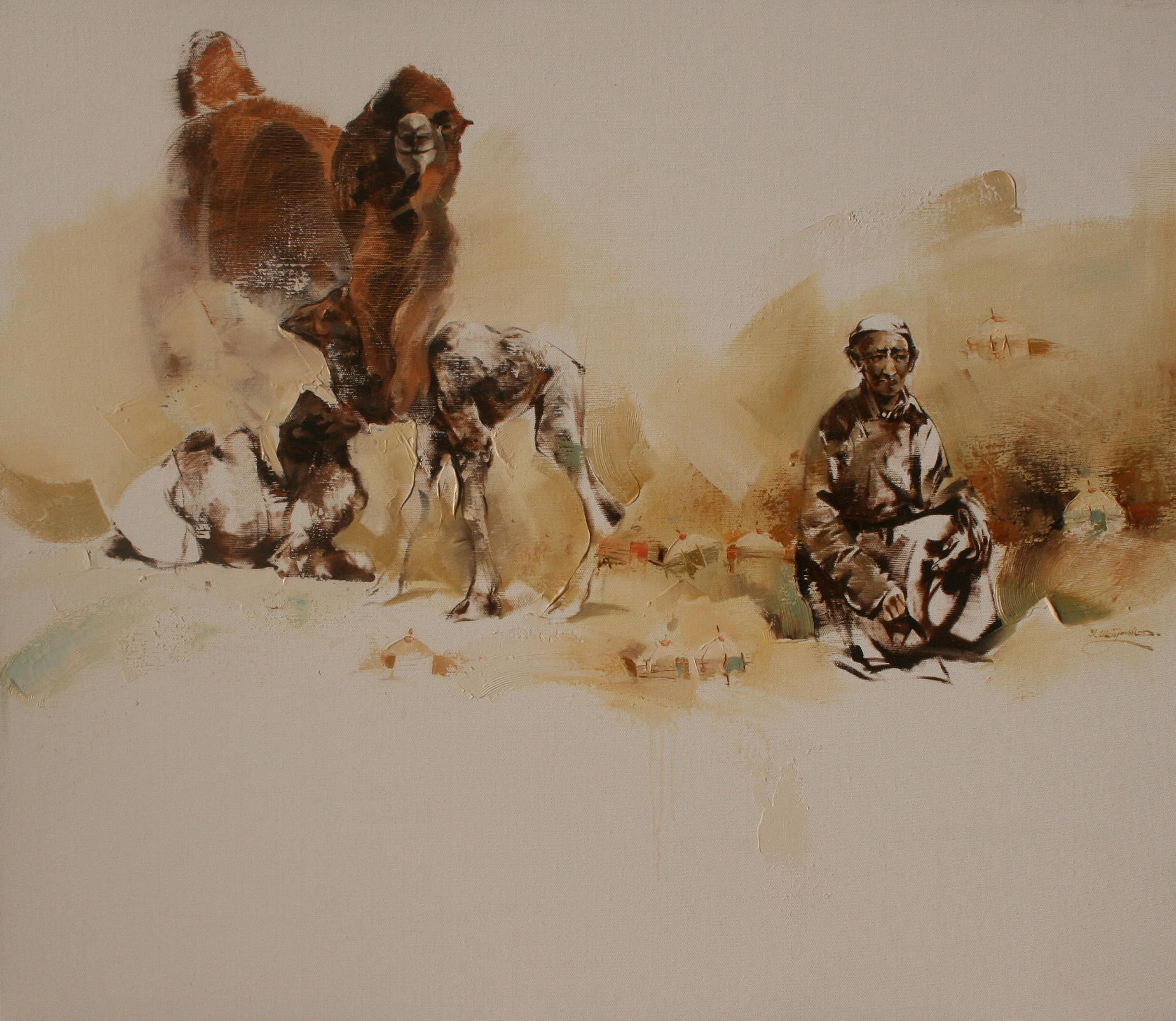 Artistic painting  of the Gobi desert